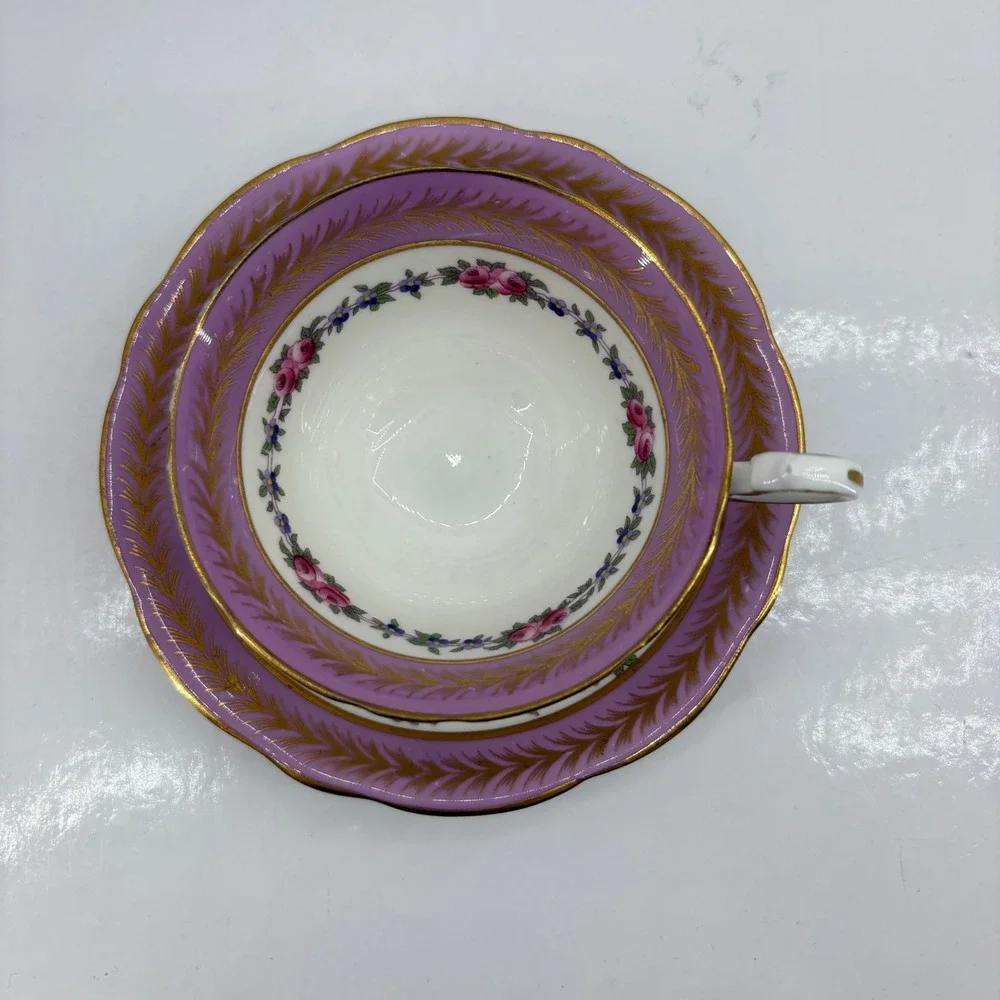 Vintage Aynsley England Teacup Lavender Floral Gold Trim Fine Bone China Tea Cup